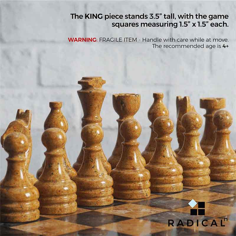 Black and Golden 15 Inches Premium Quality Marble Chess Set