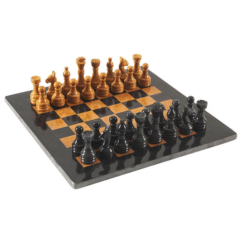 Black and Golden 15 Inches Premium Quality Marble Chess Set