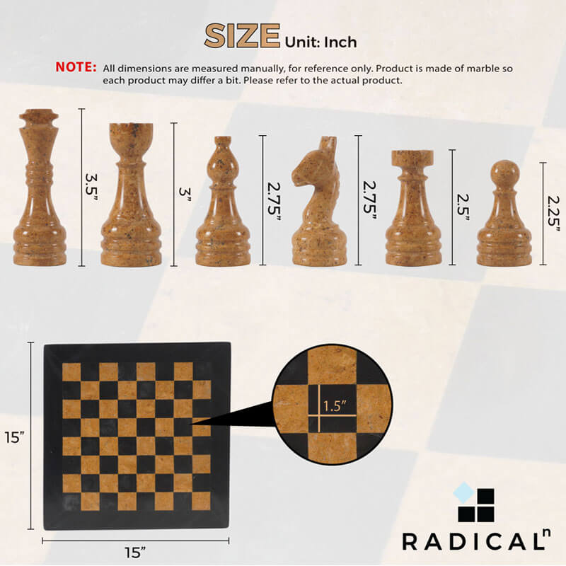 Black and Golden 15 Inches Premium Quality Marble Chess Set