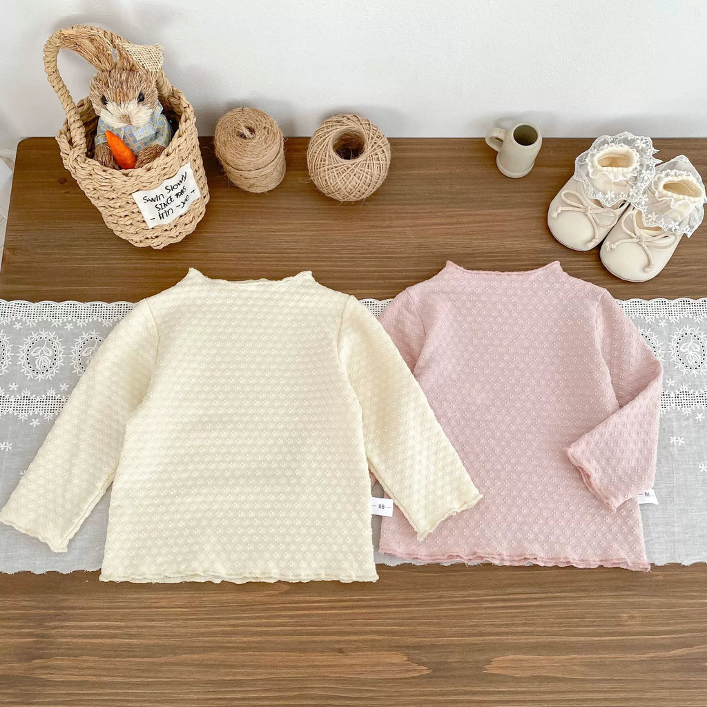 Spring and Autumn Kids Girls Jacquard Pattern Long Sleeves Top Shirt and Butterfly-bow Decorated Pants Clothing Set