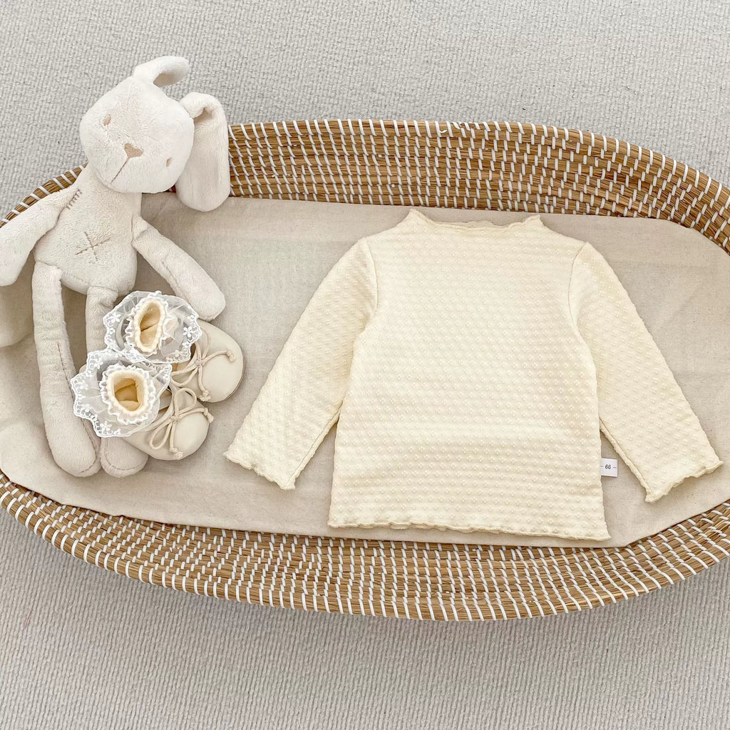 Spring and Autumn Kids Girls Jacquard Pattern Long Sleeves Top Shirt and Butterfly-bow Decorated Pants Clothing Set